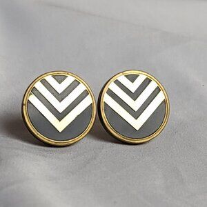 Share Vintage Black and Gold Disc Arrow Clip On Earrings